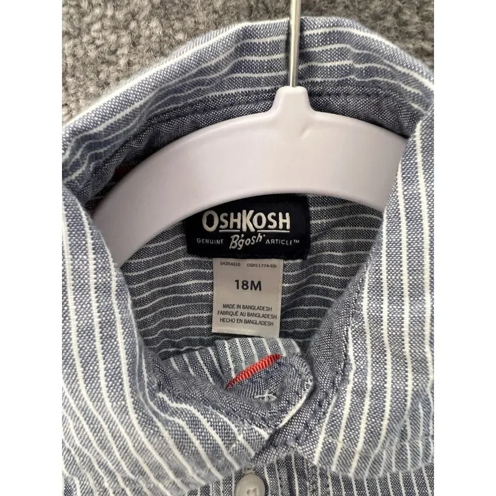 Oshkosh Bgosh Chambray‎ Striped One Piece Boys Size 18M Blue Cotton Long Sleeve